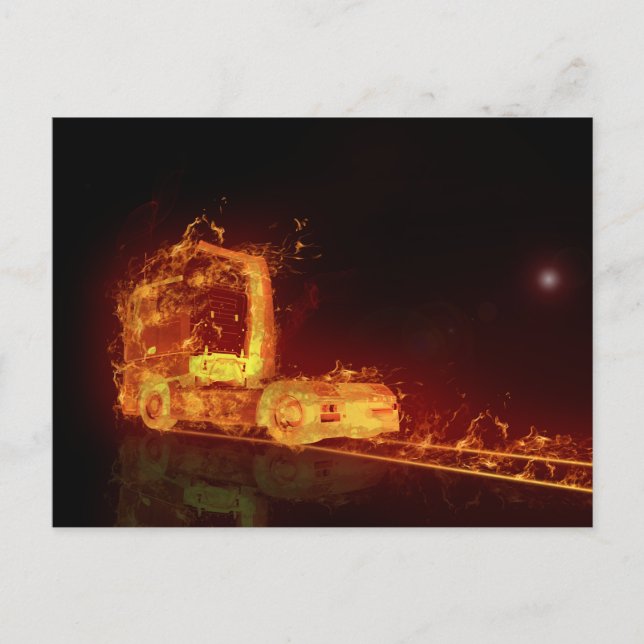 Cartão Postal Caminhão Vermelho Queimado em Chamas de Fogo (Frente)