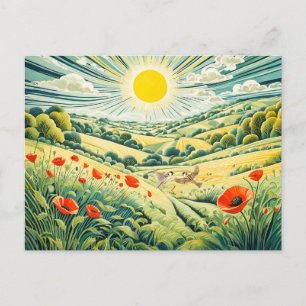 Cartão Postal Caminho através do campo de papoula com paraquedas