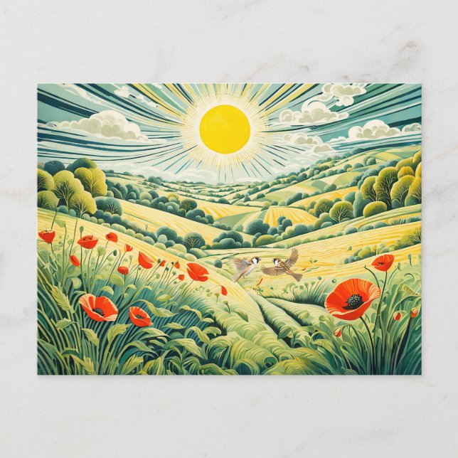 Cartão Postal Caminho através do campo de papoula com paraquedas (Frente)