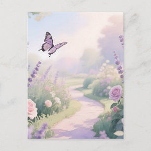 Cartão Postal Caminho da Borboleta no Jardim de Rosa Lavanda Son