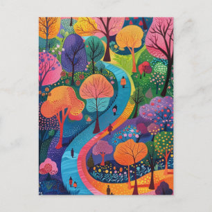Cartão Postal Caminho da Floresta Colorida Fantasy