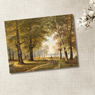 Cartão Postal Caminho da Floresta com Hiker no outono