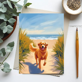 Cartão Postal Caminho da Praia do Golden Retriever | Cão do Ocea