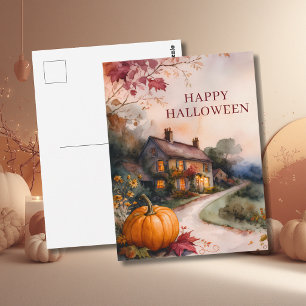 Cartão Postal Caminho de Abóbora Aconchegante de Halloween
