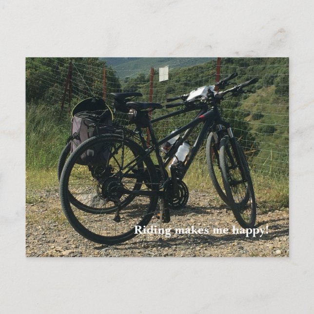 Cartão Postal Caminho de bicicleta me deixa feliz (Frente)