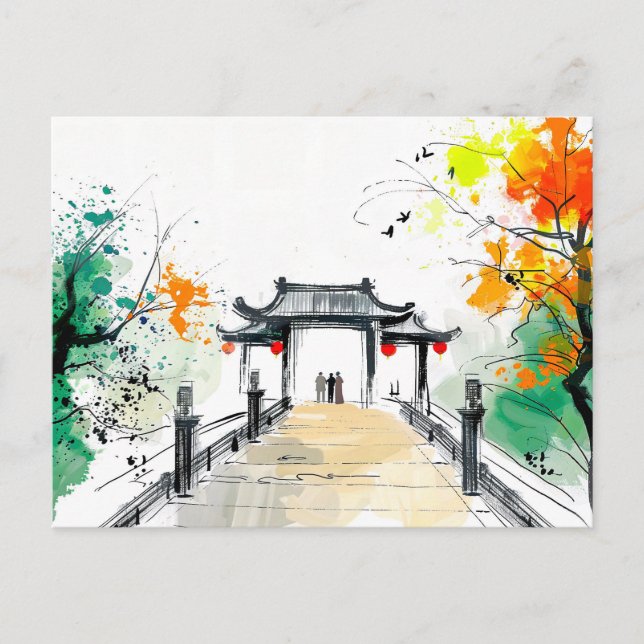 Cartão Postal Caminho levando a um Templo de Montanha (Frente)