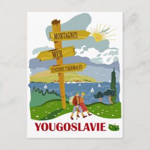 Cartão Postal Caminho na Jugoslávia, viagens vintage