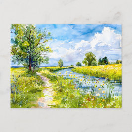 Cartão Postal Caminho rural para o rio Havelland Aquarela