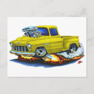 Cartão Postal Caminhonete Chevrolet Stepside Pickup Amarela 1955