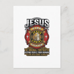 Cartão Postal Camisa da Fé Cristã Vintage Jesus Bombeiro