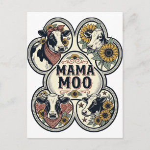 Cartão Postal Camisa de Mãe Vaca Gravura Vintage Girassol Wester
