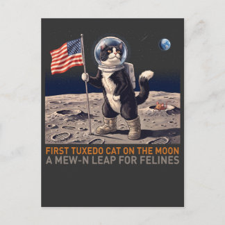 Cartão Postal Camisa engraçada retrô de astronauta com gato Tuxe