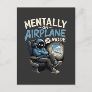Cartão Postal Camisa Mentalmente no Modo Avião Engraçado Menino