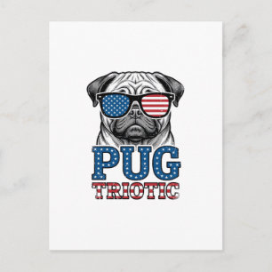 Cartão Postal Camisa Patriótica Pug Vintage Engraving Design_1