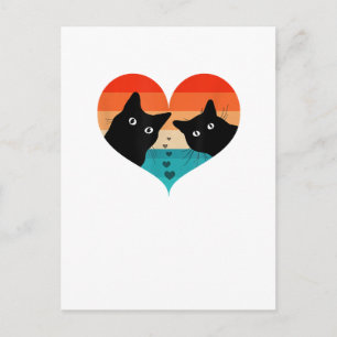 Cartão Postal Camisa Retro Vintage de Casal de Gato, Gato Preto