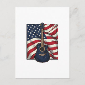 Cartão Postal Camisa Vetorial Patriótica Vintage Guitar_