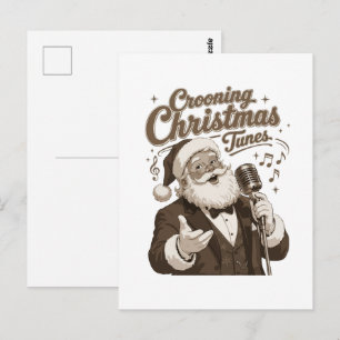 Cartão Postal Camiseta de Natal Vintage Santa Crooner