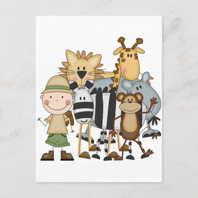 Cartão Postal Camiseta e presentes do menino do safari (Frente)