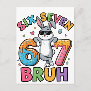 Cartão Postal Camiseta engraçada Six Seven 67 Bruh Easter Bunny 