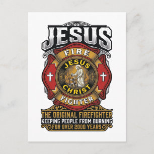 Cartão Postal Camiseta Jesus Bombeiro Fé Cristã Vintage