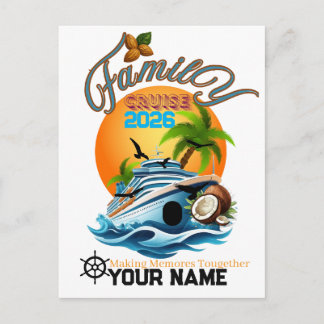 Cartão Postal Camiseta nome Personalizado Viagem Familiar Navio