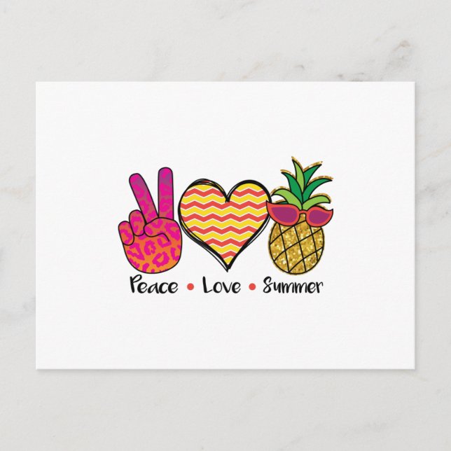 Cartão Postal Camiseta Peace Love Summer Cool (Frente)