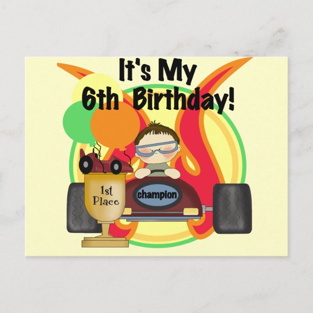 Cartão Postal Camisetas de aniversário e presentes do Race Car 6 (Frente)