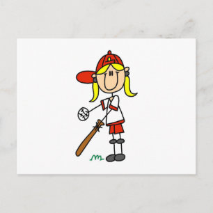 Cartão Postal Camisetas de beisebol da garota ao bastão