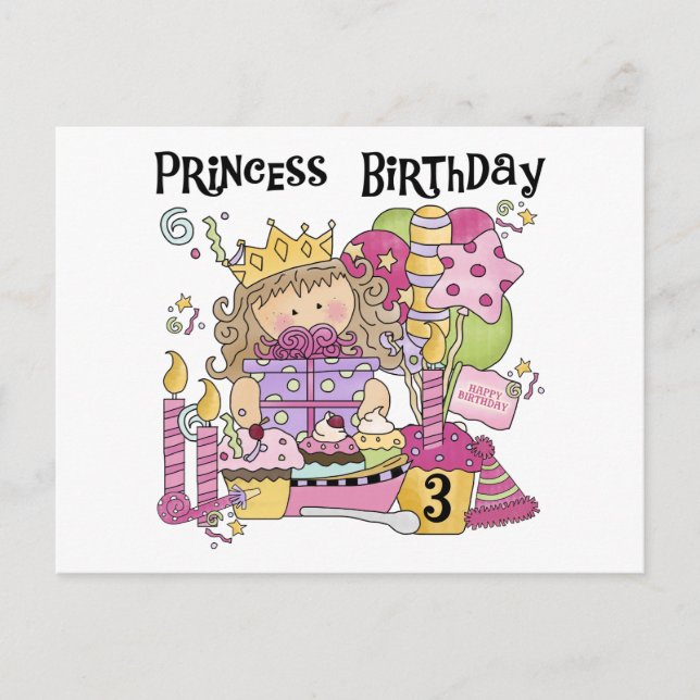 Cartão Postal Camisetas e presentes da Princesa aniversário de 3 (Frente)