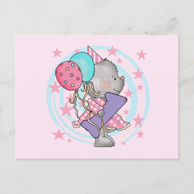 Cartão Postal Camisetas e presentes de 1º aniversário do rato (Frente)