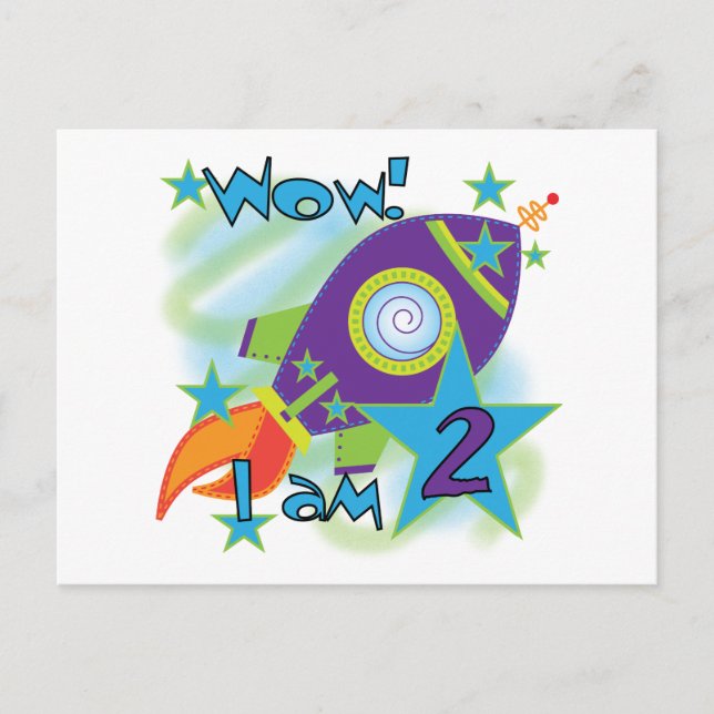 Cartão Postal Camisetas e Presentes de 2º Aniversário da Nave Es (Frente)