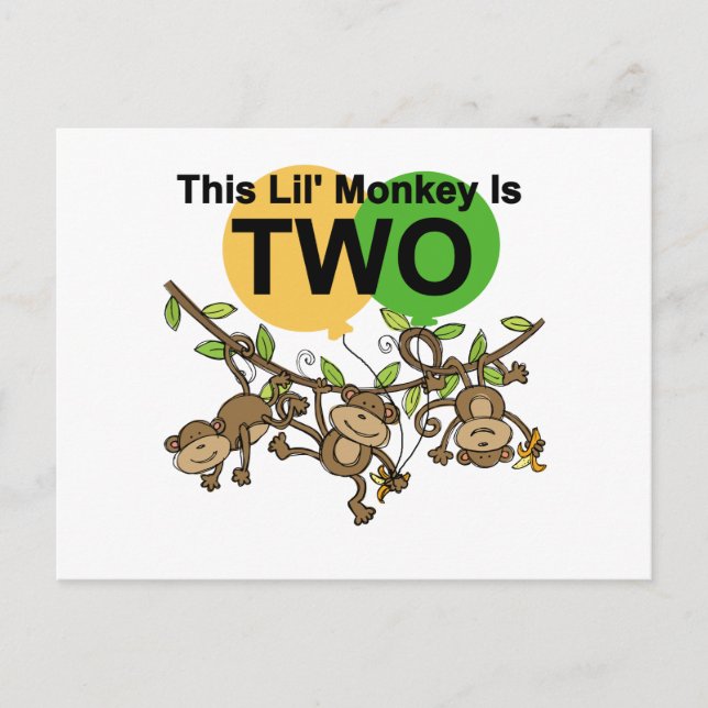 Cartão Postal Camisetas e Presentes de 2º Aniversário dos Macaco (Frente)