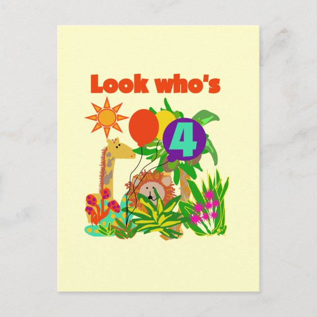 Cartão Postal Camisetas e Presentes de 4º Aniversário Safari (Frente)
