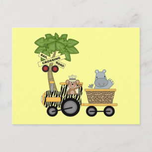 Cartão Postal Camisetas e presentes de trem de Hippo e macacos