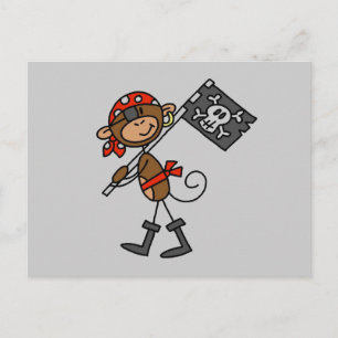 Cartão Postal Camisetas e Presentes do Macaco Pirata com Bandeir