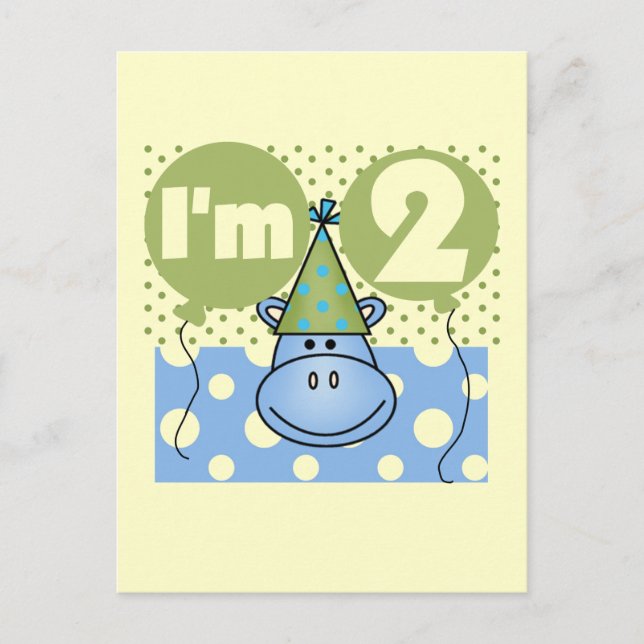 Cartão Postal Camisetas e presentes do segundo aniversário Hippo (Frente)