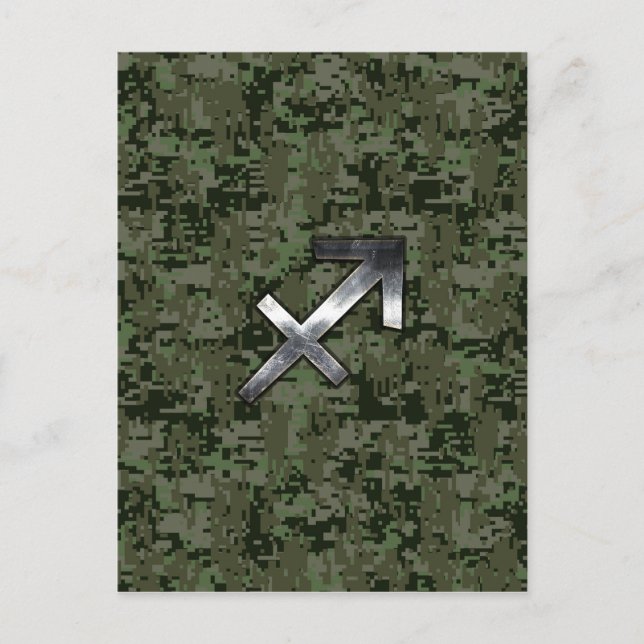Cartão Postal Camo Digital Silver Sagittarius Zodiac Woodland (Frente)