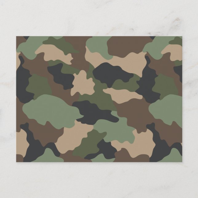 Cartão Postal Camouflage Woodland Camo Militar Khaki Tan Black (Frente)