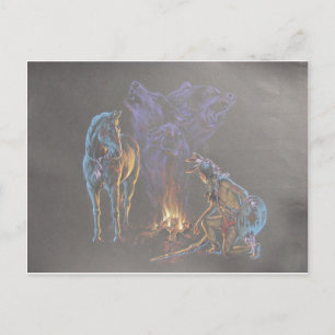 Cartão Postal Camp Fire Native Indian Warrior