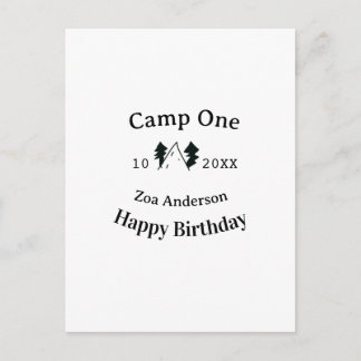 Cartão Postal Camp one happy birthday name date campingadventure