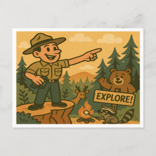 Cartão Postal Campanha Florestal de Cute Vintage Park Woodland A