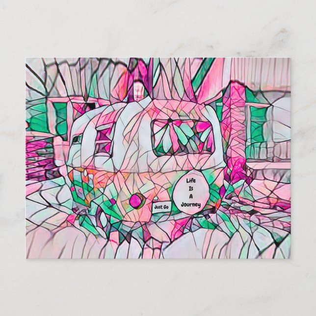 Cartão Postal Camper Life É Uma Jornada Apenas Passe Verde Rosa  (Frente)