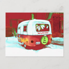 Cartão Postal Camper Retro Natal Vermelhos Vintage Movendo
