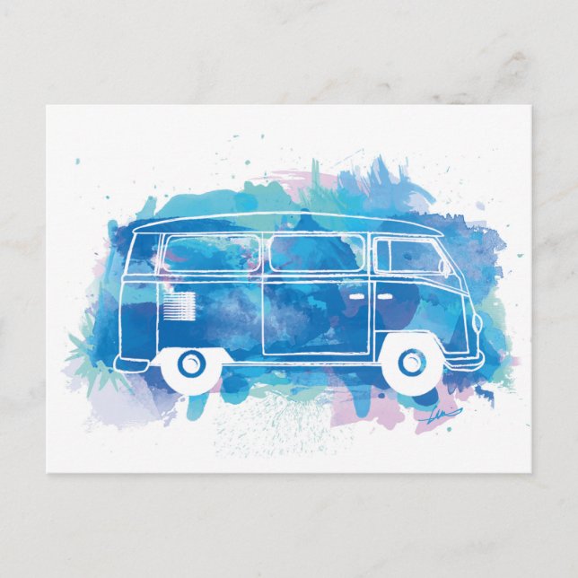 Cartão Postal Camper Van Watercolor (Frente)