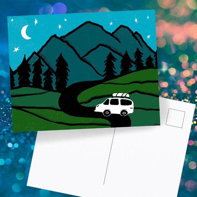 Cartão Postal Campervan Mounts Vanlife RV Moon (Campervan Mountains Vanlife RV Moon Postcard
)