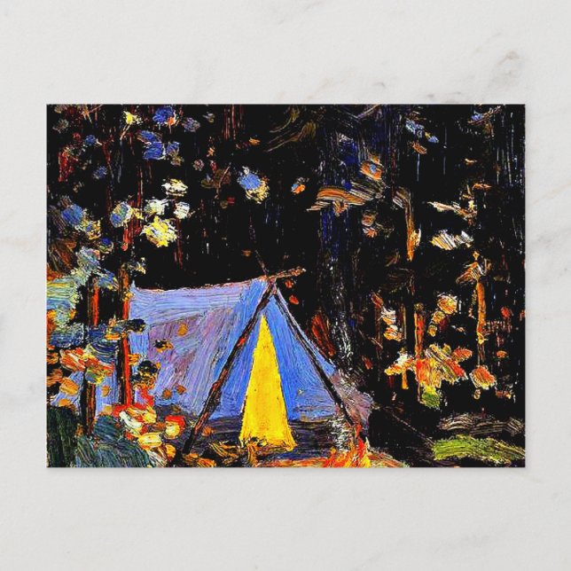 Cartão Postal Campfire, pintura de arte fina por Tom Thomson (Frente)