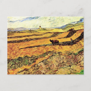 Cartão Postal Campo com Lavrador e Moinho por Vincent van Gogh