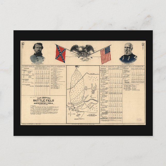 Cartão Postal Campo de batalha civil do mapa de Harrisburg, 1864 (Frente)