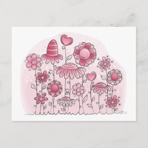Cartão Postal Campo de Flor Rosa Fantasia