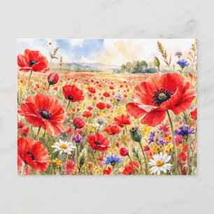 Cartão Postal Campo de Papoulas - Papoula Aquarela